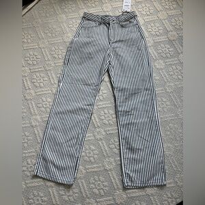 Zara navy and white stripe cotton wide leg pant sz 4